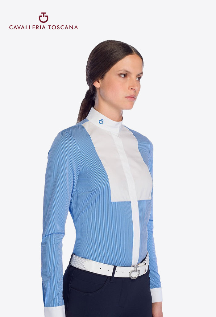 Cavalleria Toscana - Damen Polohemd L/S Shirt mit Prägestreifen und Latz