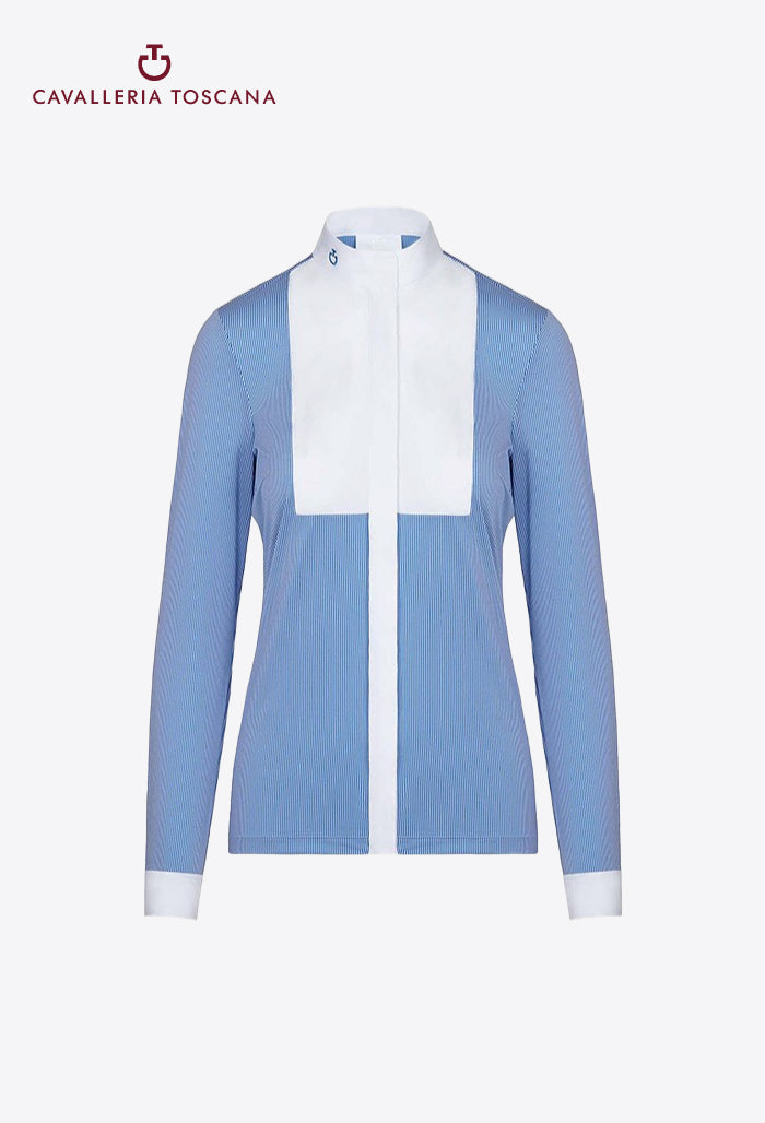 Cavalleria Toscana - Damen Polohemd L/S Shirt mit Prägestreifen und Latz