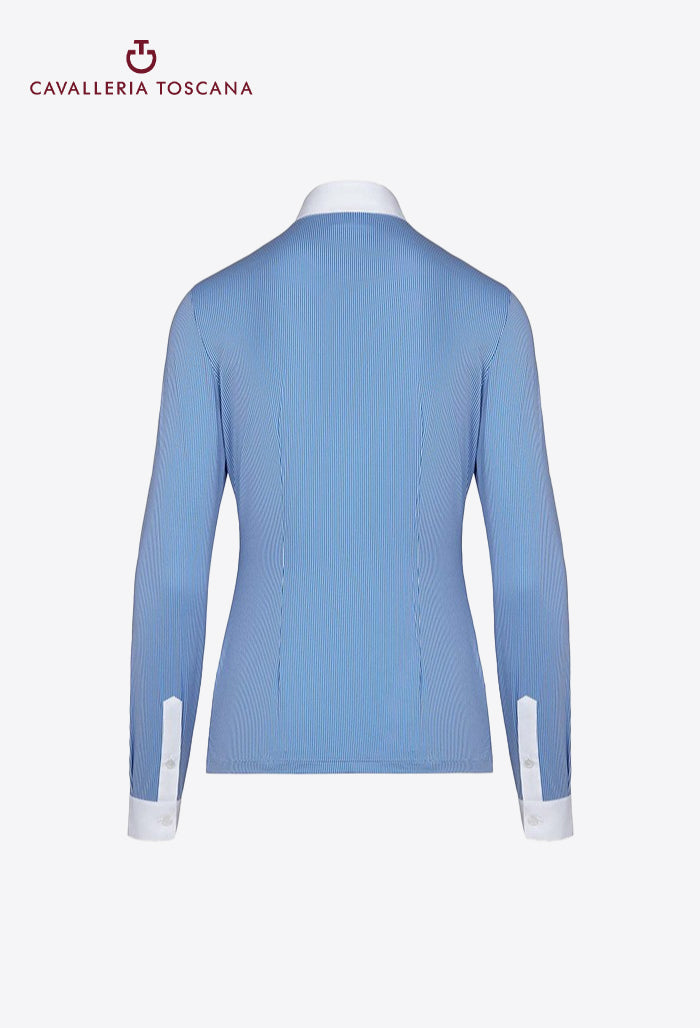 Cavalleria Toscana - Damen Polohemd L/S Shirt mit Prägestreifen und Latz