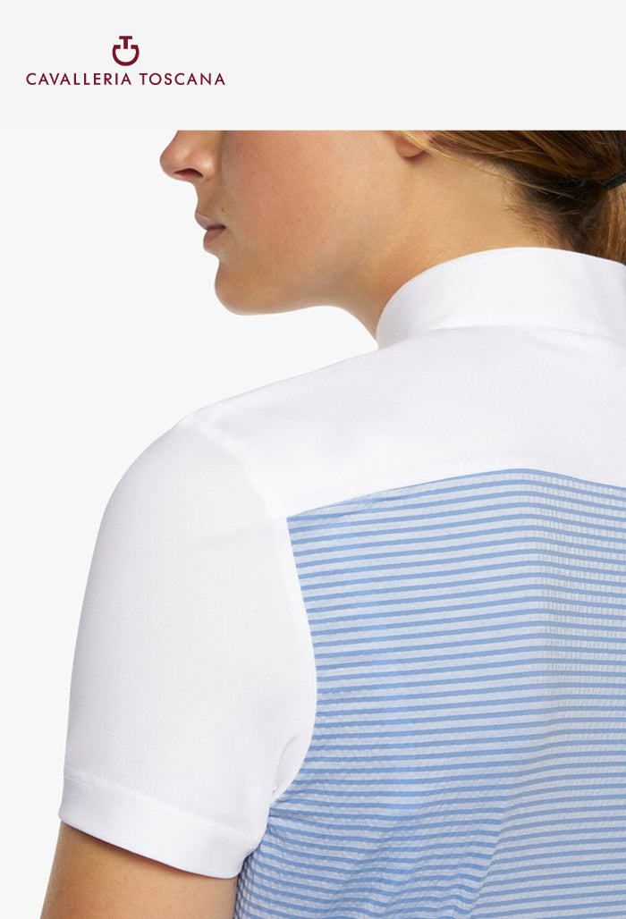 Cavalleria Toscana - Damen Turniershirt Leichtes Jersey mit Popeline Latz Kurzarm