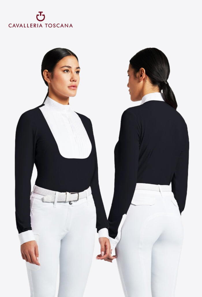 Cavalleria Toscana - Damen Turniershirt mit plissiertem Latz Jersey