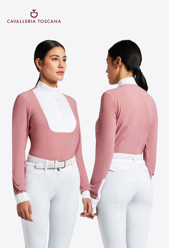 Cavalleria Toscana - Damen Turniershirt mit plissiertem Latz Jersey