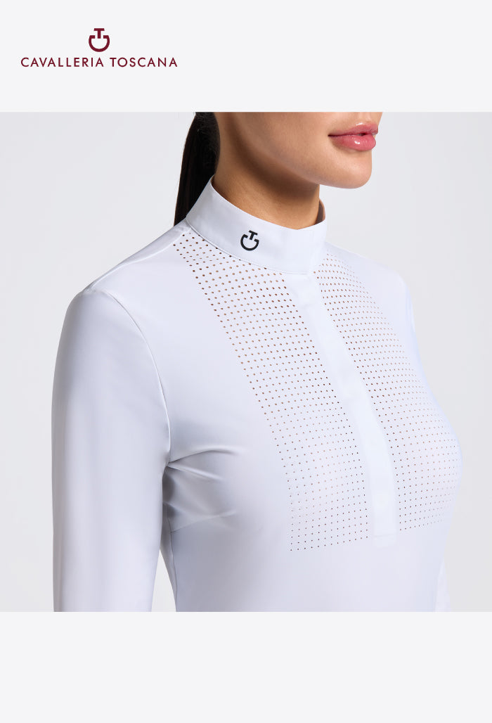 Cavalleria Toscana - Damen Turniershirt - Hitzeversiegelte, perforierte Latz L/S