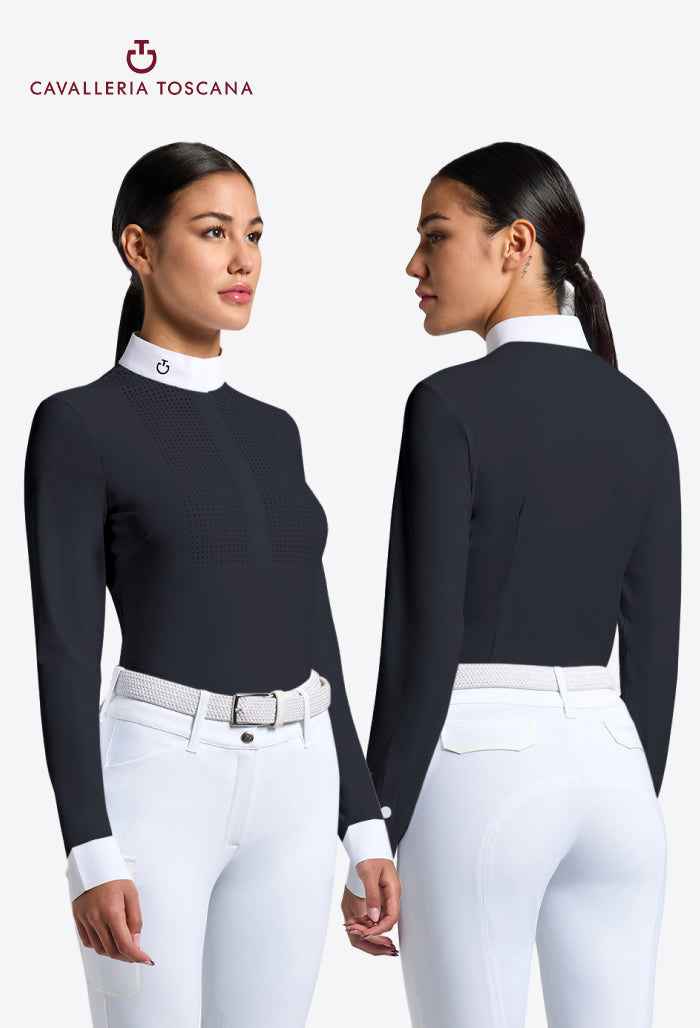 Cavalleria Toscana - Damen Turniershirt - Hitzeversiegelte, perforierte Latz L/S