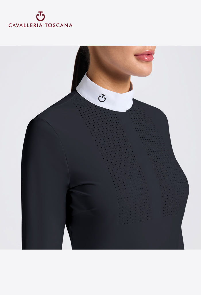 Cavalleria Toscana - Damen Turniershirt - Hitzeversiegelte, perforierte Latz L/S