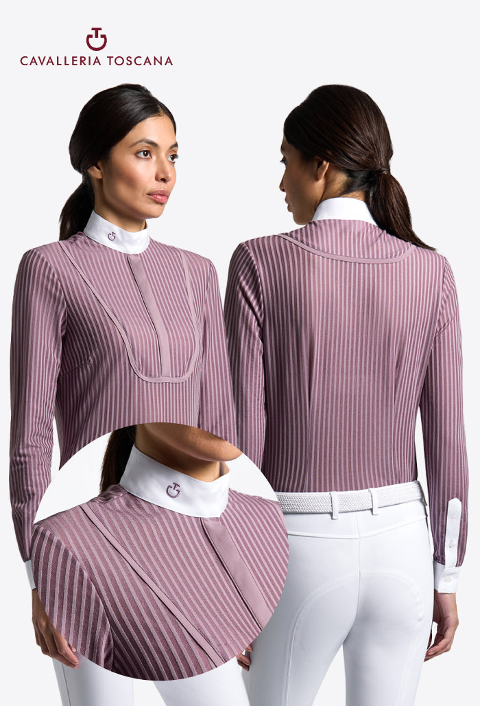 Cavalleria Toscana – Damen Langarm Turniershirt mit gestreiftem Muster