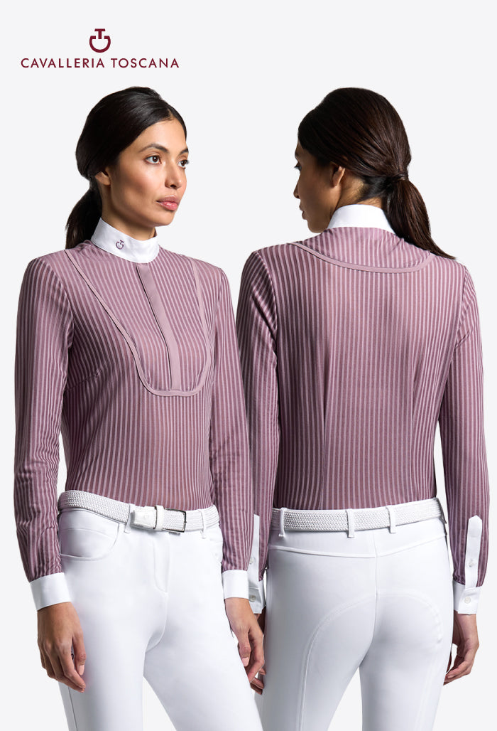 Cavalleria Toscana – Damen Langarm Turniershirt mit gestreiftem Muster