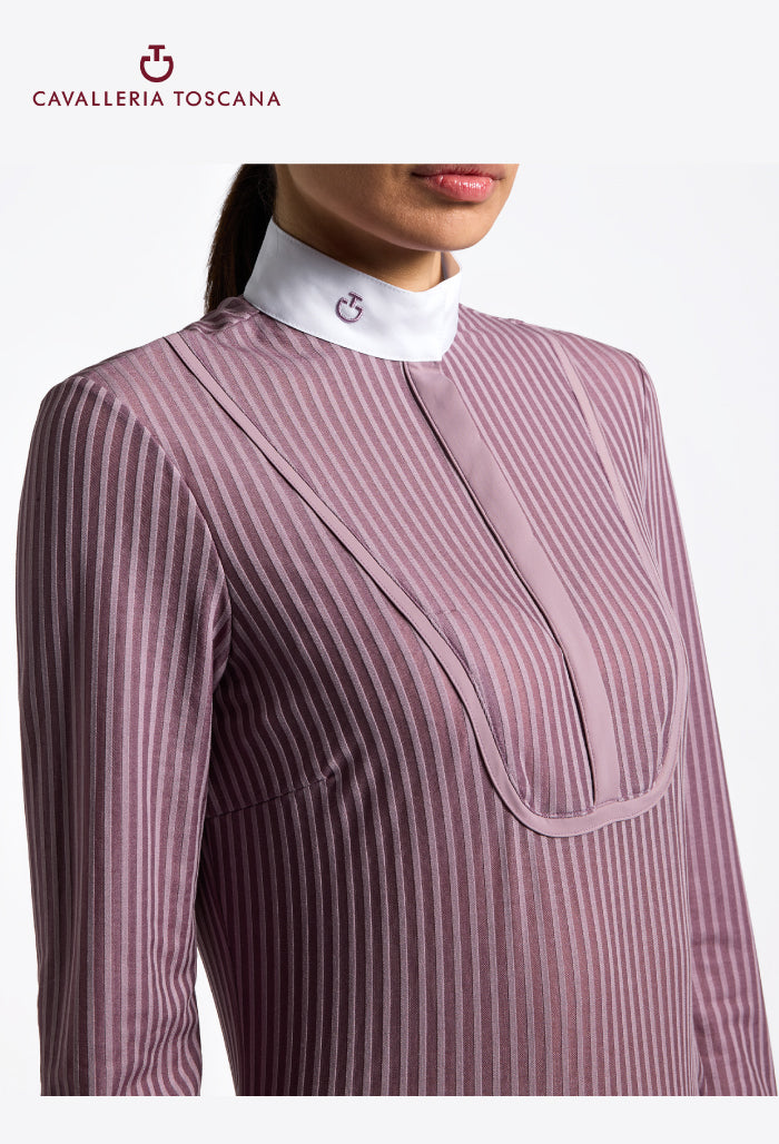 Cavalleria Toscana – Damen Langarm Turniershirt mit gestreiftem Muster