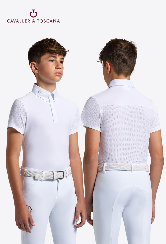 Cavalleria Toscana - Mädchen Turniershirt - Perforierte Jersey-Einsätze Kurzarm