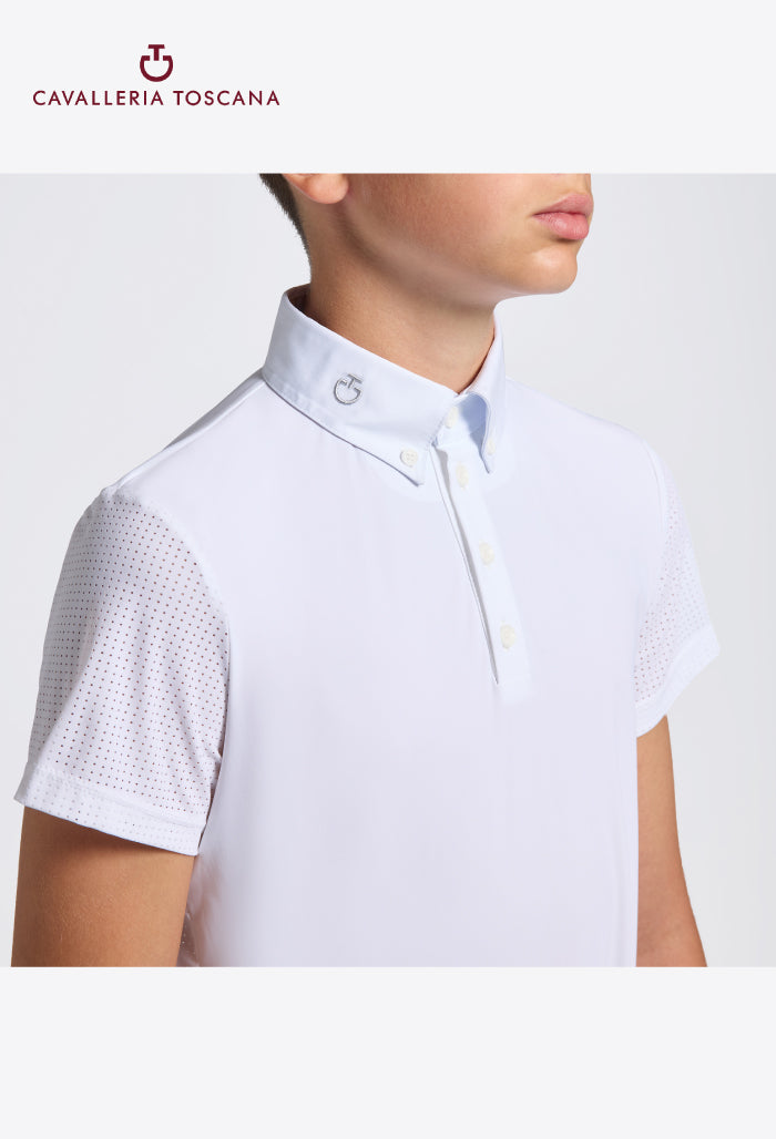 Cavalleria Toscana - Mädchen Turniershirt - Perforierte Jersey-Einsätze Kurzarm