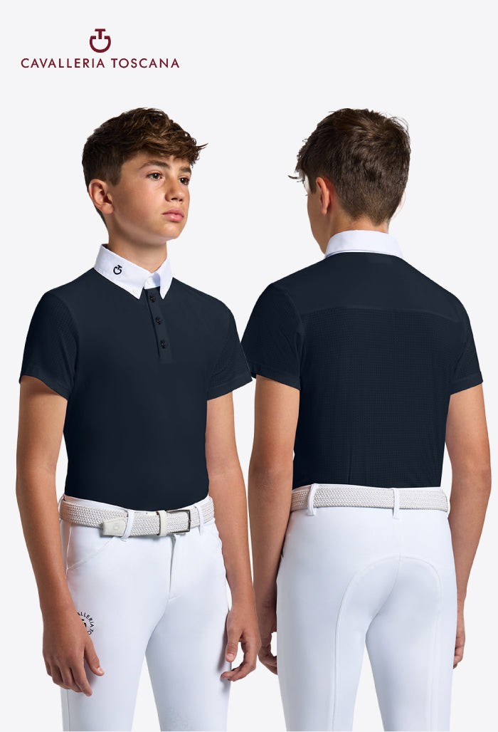 Cavalleria Toscana - Mädchen Turniershirt - Perforierte Jersey-Einsätze Kurzarm