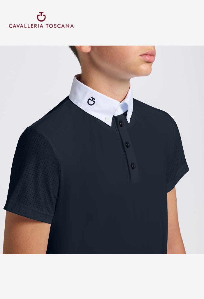 Cavalleria Toscana - Mädchen Turniershirt - Perforierte Jersey-Einsätze Kurzarm