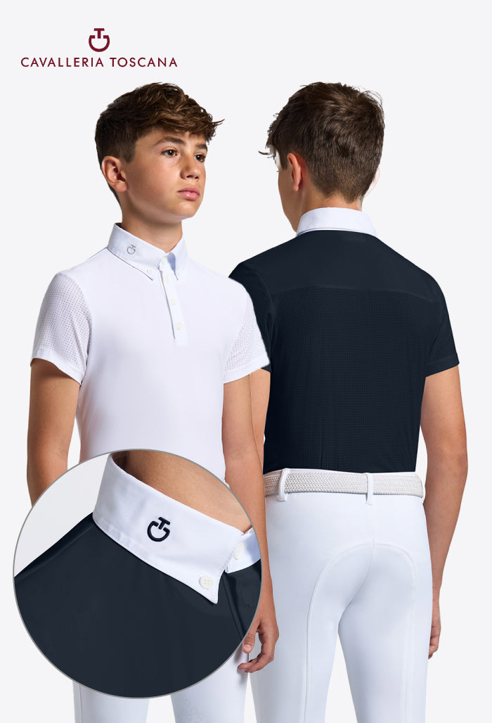 Cavalleria Toscana - Mädchen Turniershirt - Perforierte Jersey-Einsätze Kurzarm