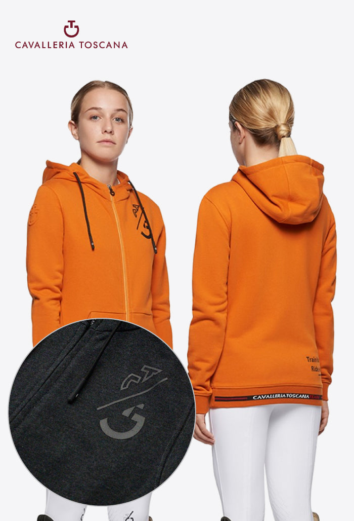 Cavalleria Toscana - Kapuzen-Baumwoll-Sweatshirt mit Reißverschluss „Train Hard Ride Easy“ für Mädchen