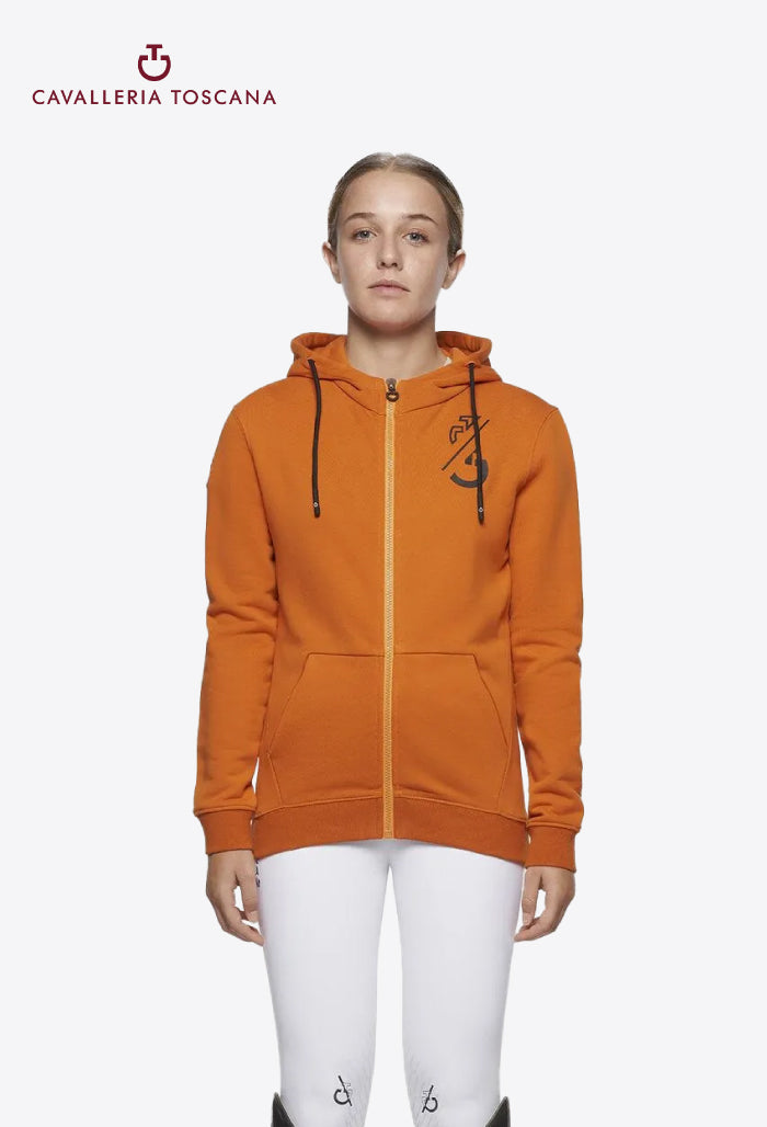 Cavalleria Toscana - Kapuzen-Baumwoll-Sweatshirt mit Reißverschluss „Train Hard Ride Easy“ für Mädchen