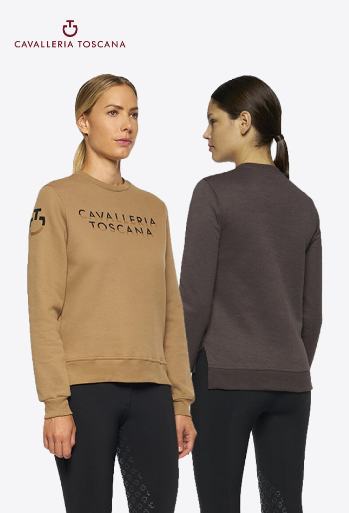 Cavalleria Toscana - Damen-Sweatshirt Bonded Piqué Rundhals-Sweatshirt mit Seitenstreifen