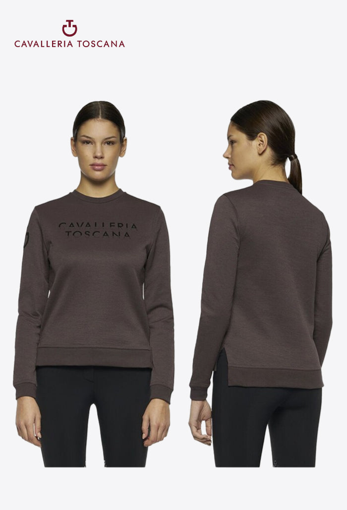 Cavalleria Toscana - Damen-Sweatshirt Bonded Piqué Rundhals-Sweatshirt mit Seitenstreifen