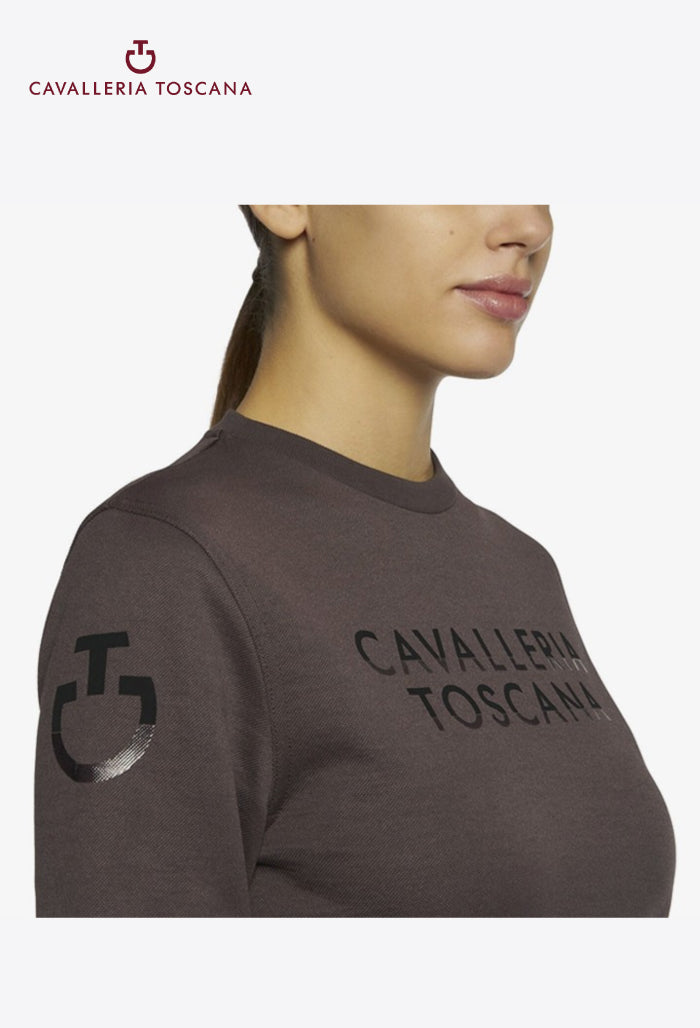 Cavalleria Toscana - Damen-Sweatshirt Bonded Piqué Rundhals-Sweatshirt mit Seitenstreifen