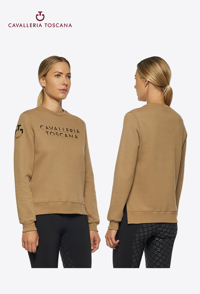 Cavalleria Toscana - Damen-Sweatshirt Bonded Piqué Rundhals-Sweatshirt mit Seitenstreifen