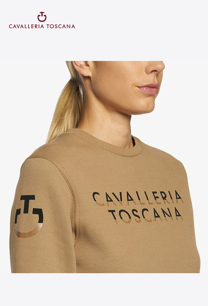 Cavalleria Toscana - Damen-Sweatshirt Bonded Piqué Rundhals-Sweatshirt mit Seitenstreifen