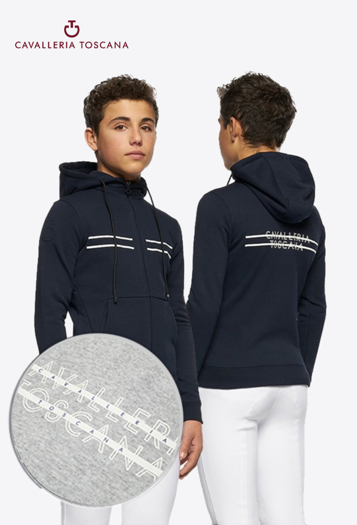Cavalleria Toscana - Kinder Reitjacke Printer Stripe CT Logo Baumwolle Reißverschluss Hoodie
