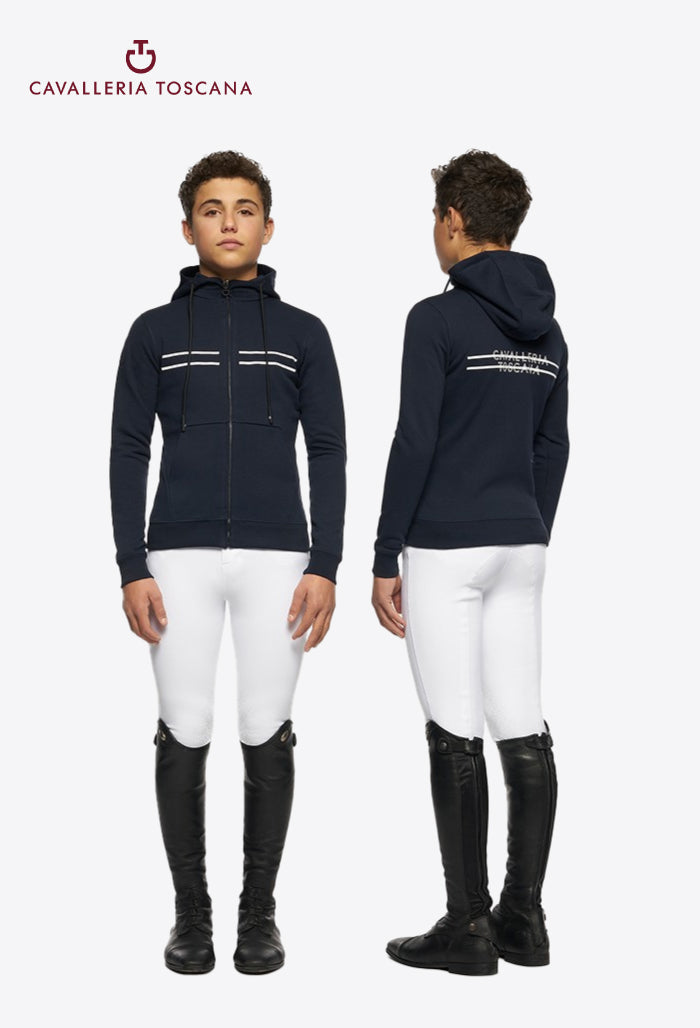 Cavalleria Toscana - Kinder Reitjacke Printer Stripe CT Logo Baumwolle Reißverschluss Hoodie