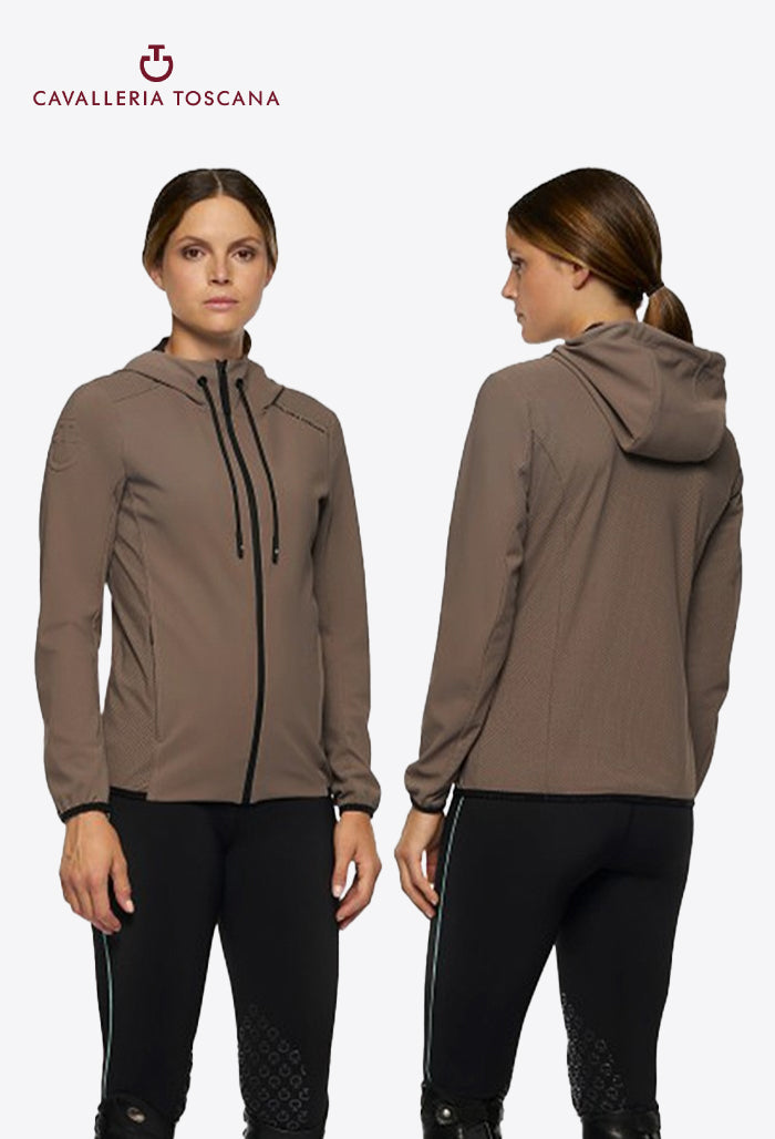 Cavalleria Toscana - Damen Reitjacke Perforierter Jersey-Einsatz Kapuze Reißverschluss Softshell