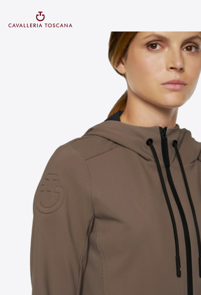 Cavalleria Toscana - Damen Reitjacke Perforierter Jersey-Einsatz Kapuze Reißverschluss Softshell