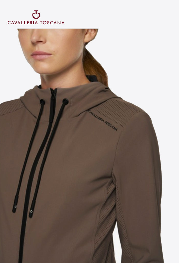 Cavalleria Toscana - Damen Reitjacke Perforierter Jersey-Einsatz Kapuze Reißverschluss Softshell