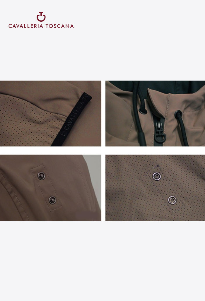 Cavalleria Toscana - Damen Reitjacke Perforierter Jersey-Einsatz Kapuze Reißverschluss Softshell