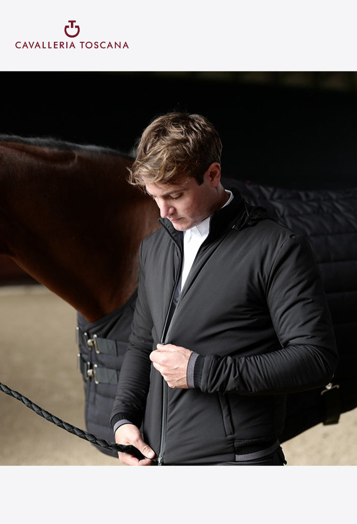 Cavalleria Toscana - Herren Reitjacke Nylon Stretch Puffer Jersey mit abnehmbarer Kapuze