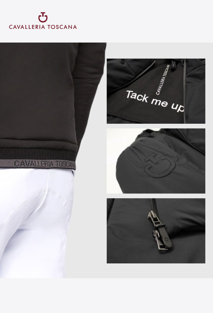 Cavalleria Toscana - Herren Reitjacke Nylon Stretch Puffer Jersey mit abnehmbarer Kapuze