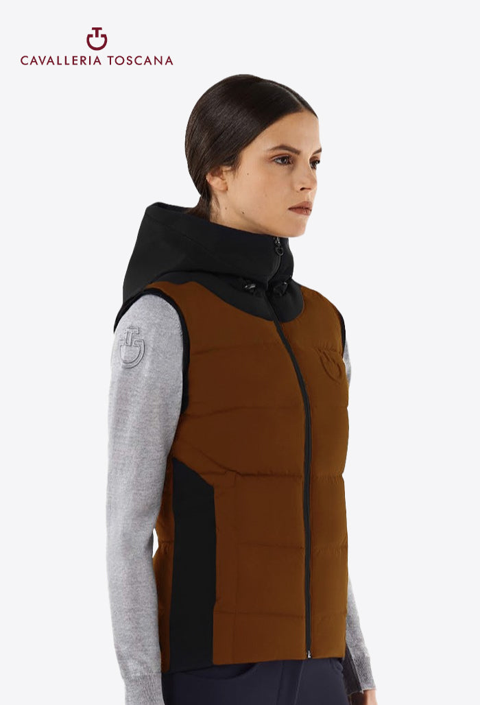 Cavalleria Toscana - Damen Weste, Gesteppte, matte Nylon-Kapuzen-Pufferweste mit Jersey-Einsatz
