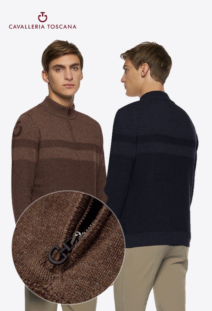 Cavalleria Toscana - Herrenpullover CT Winterwolle Half Zip Rollkragen