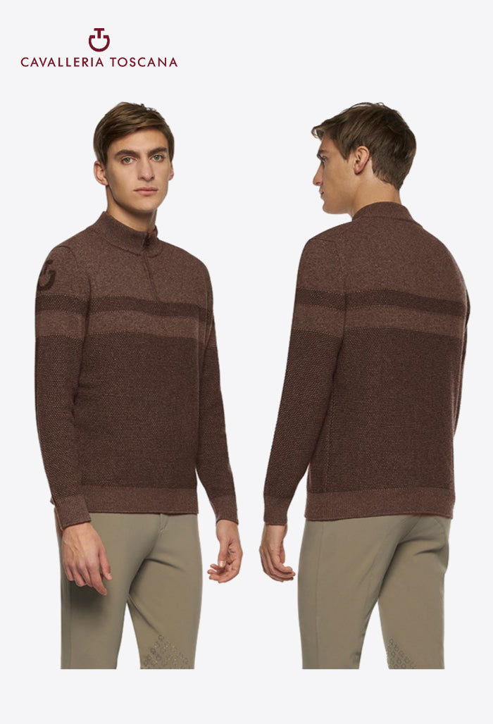 Cavalleria Toscana - Herrenpullover CT Winterwolle Half Zip Rollkragen