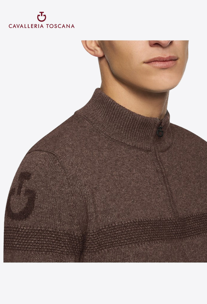 Cavalleria Toscana - Herrenpullover CT Winterwolle Half Zip Rollkragen