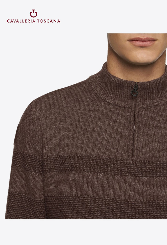 Cavalleria Toscana - Herrenpullover CT Winterwolle Half Zip Rollkragen