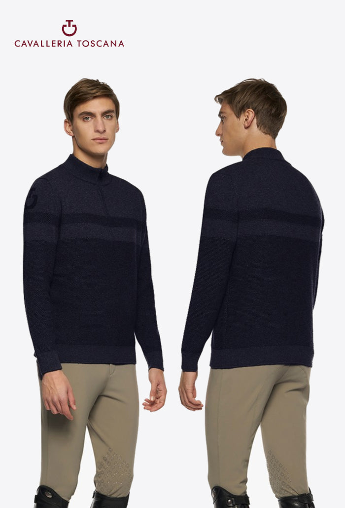 Cavalleria Toscana - Herrenpullover CT Winterwolle Half Zip Rollkragen