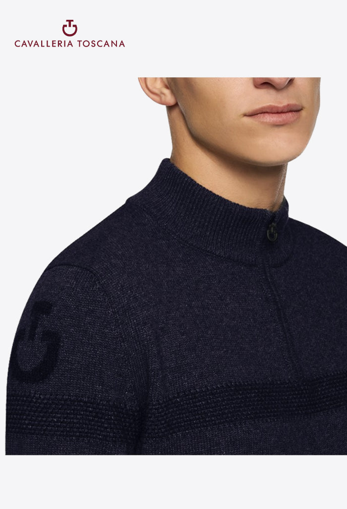 Cavalleria Toscana - Herrenpullover CT Winterwolle Half Zip Rollkragen