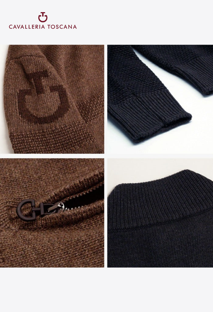Cavalleria Toscana - Herrenpullover CT Winterwolle Half Zip Rollkragen