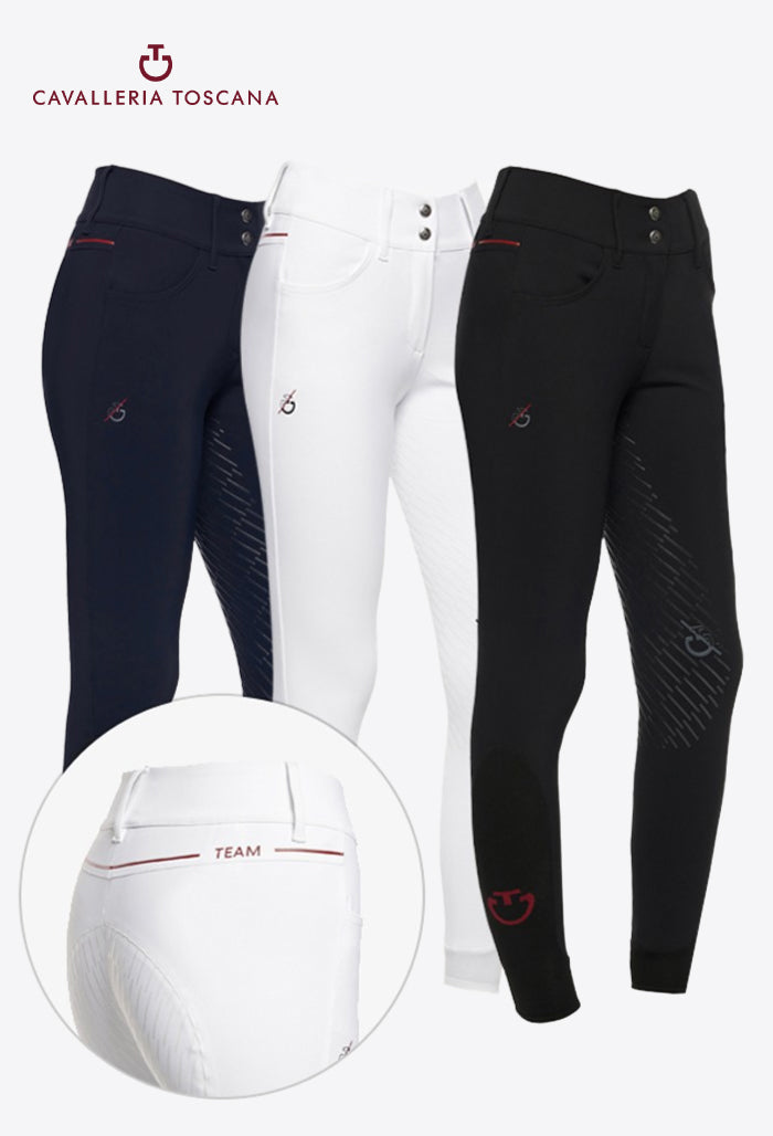 Cavalleria Toscana - Damen Reithose CT Team mit Vollbesatz und rotem Streifen