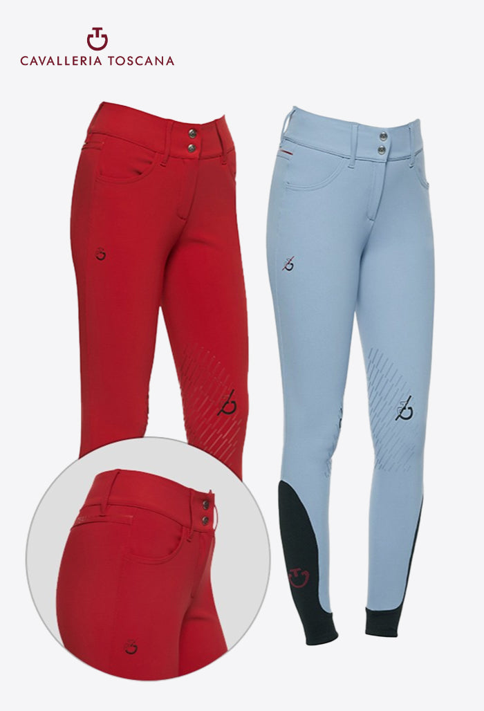 Cavalleria Toscana - Damen Reithose mit hohem Bund und Kniegrip - CT Team Red Stripe