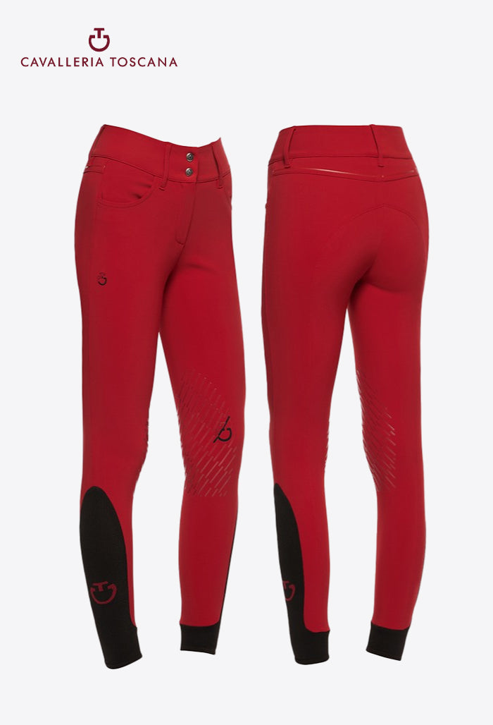 Cavalleria Toscana - Damen Reithose mit hohem Bund und Kniegrip - CT Team Red Stripe
