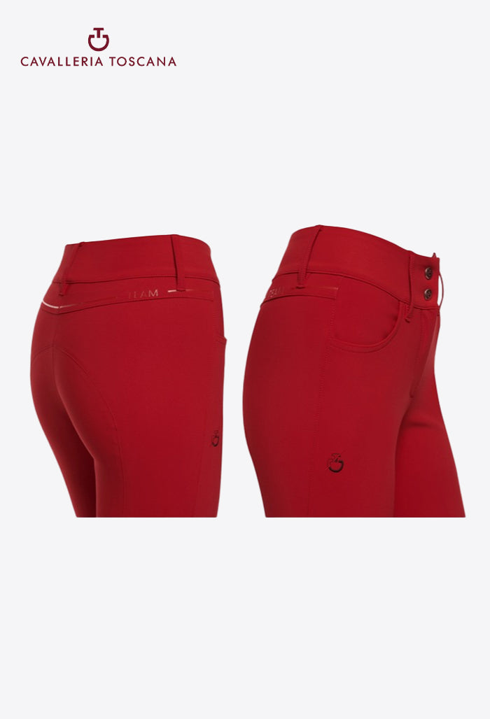 Cavalleria Toscana - Damen Reithose mit hohem Bund und Kniegrip - CT Team Red Stripe