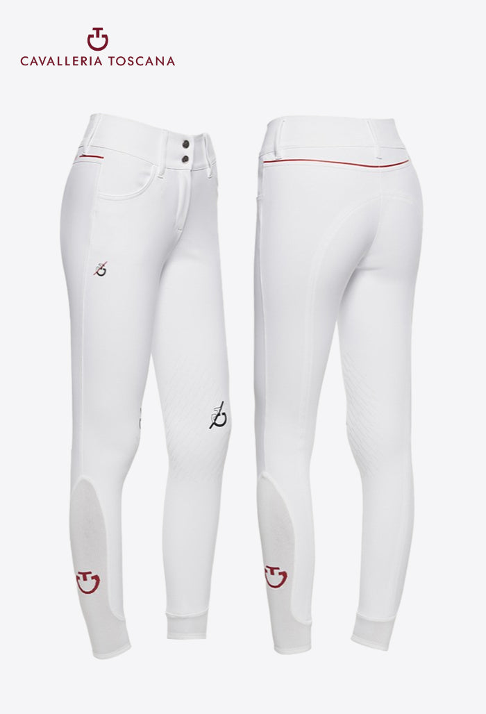 Cavalleria Toscana - Damen Reithose mit hohem Bund und Kniebesatz - CT Team Red Stripe