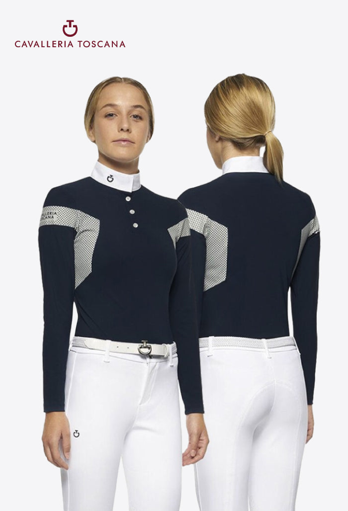 Cavalleria Toscana - Children's Competition Polo Shirt Jersey W/Perforated Print L/S