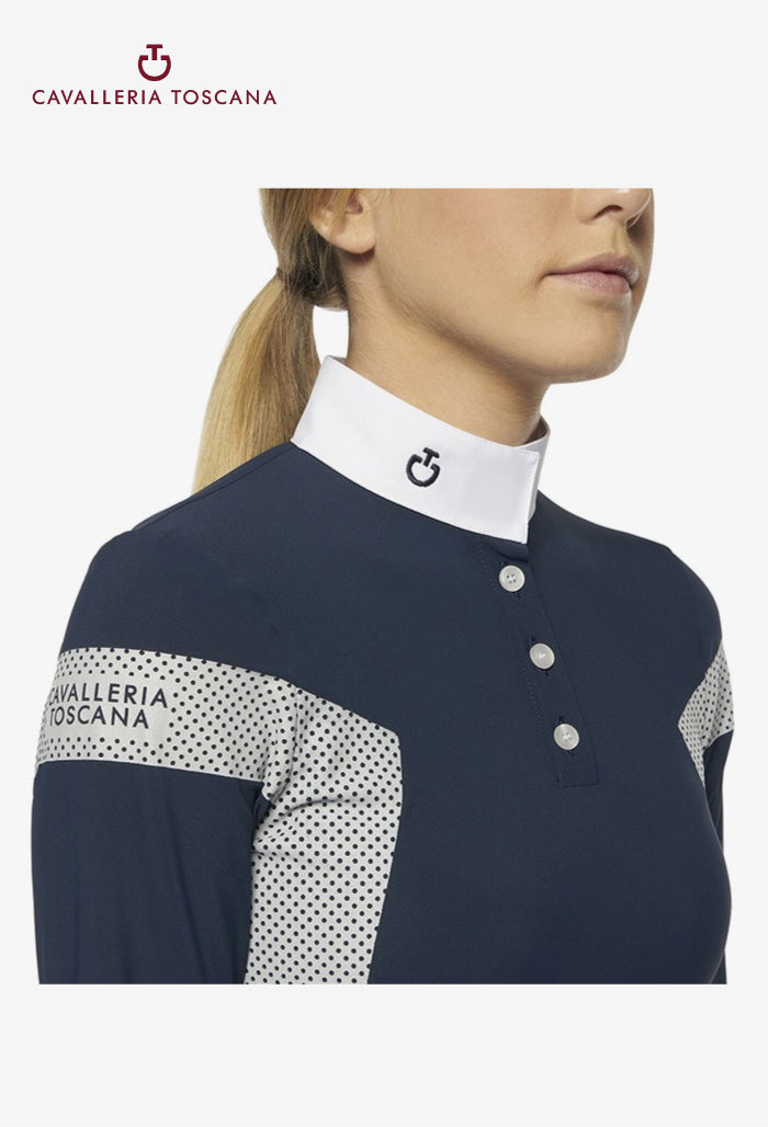 Cavalleria Toscana - Children's Competition Polo Shirt Jersey W/Perforated Print L/S