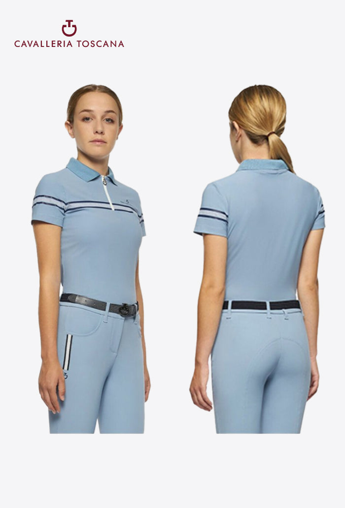 Cavalleria Toscana - Girls’ Polo Shirt Striped S/S Training Zip Polo