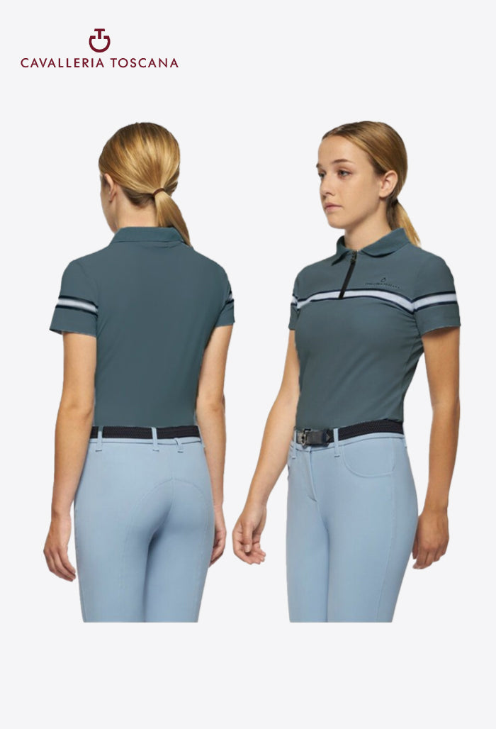 Cavalleria Toscana - Girls’ Polo Shirt Striped S/S Training Zip Polo