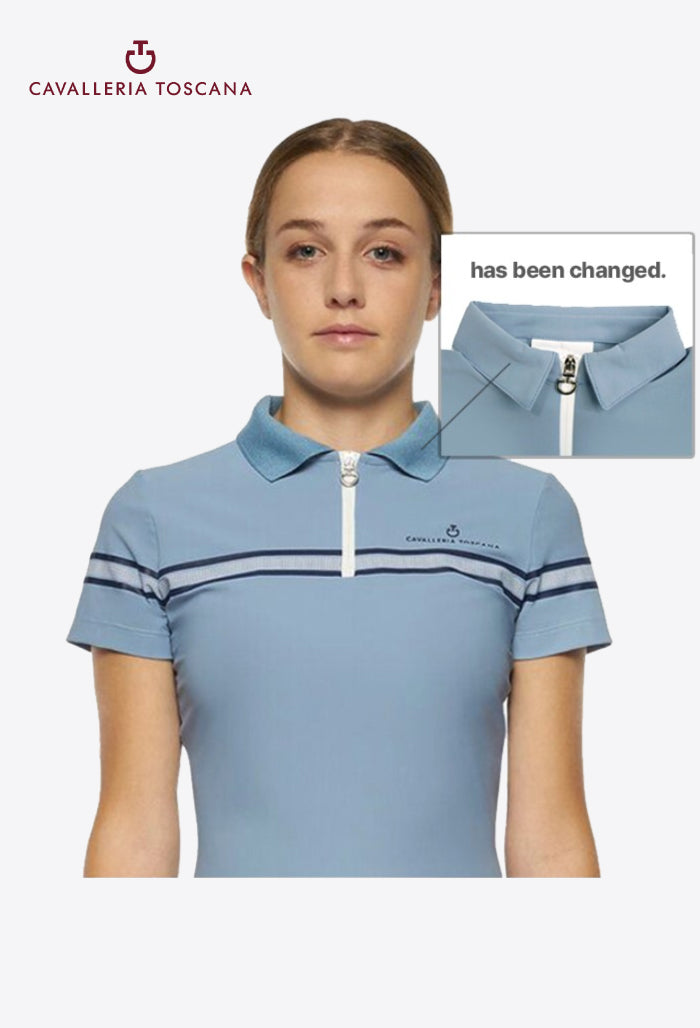 Cavalleria Toscana - Girls’ Polo Shirt Striped S/S Training Zip Polo